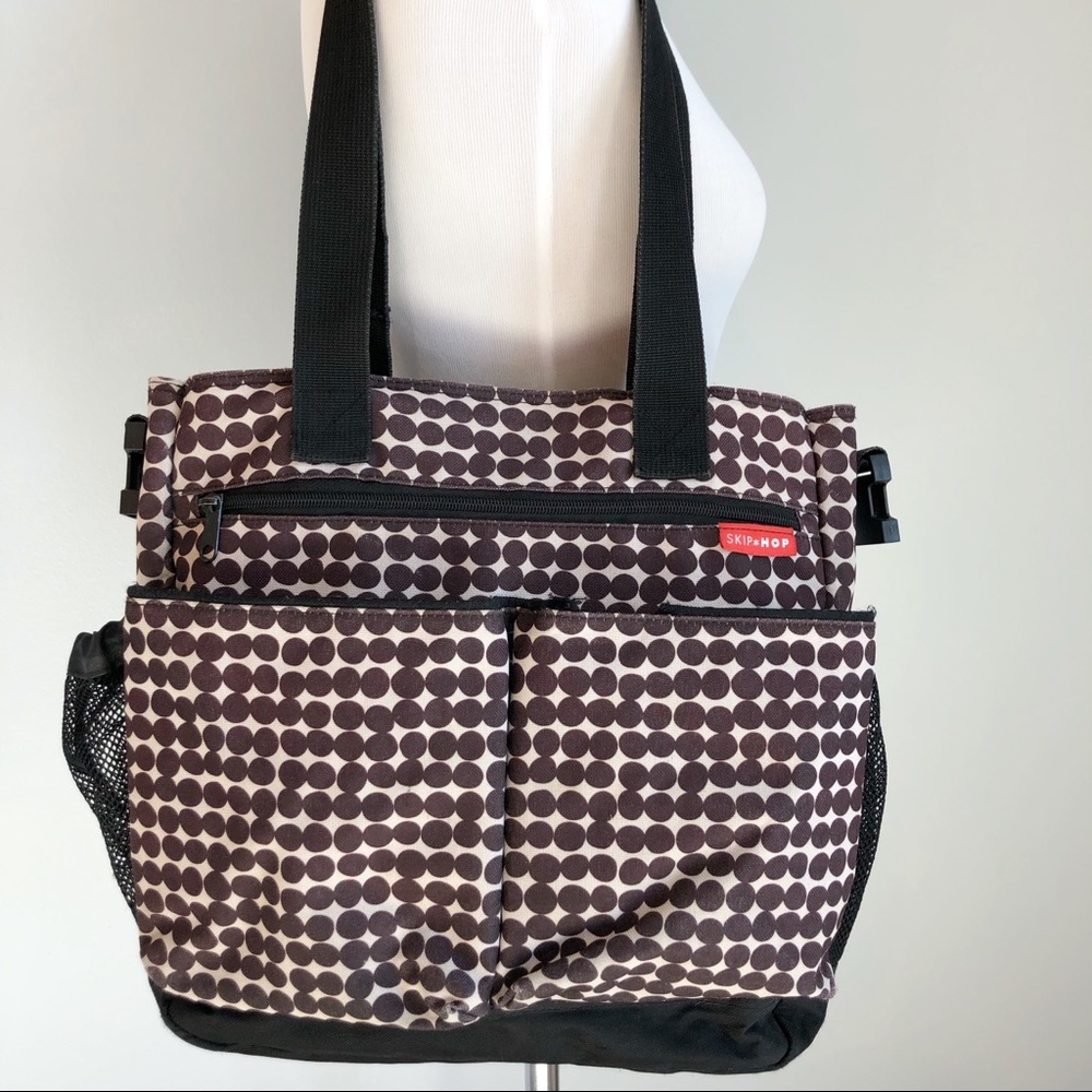Skip Hop Diaper Bag Shoulder Strap Brown Dot Print Carryall